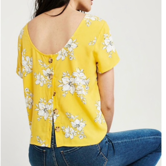 Abercrombie Back Button Yellow Floral Blouse - Picture 1 of 7